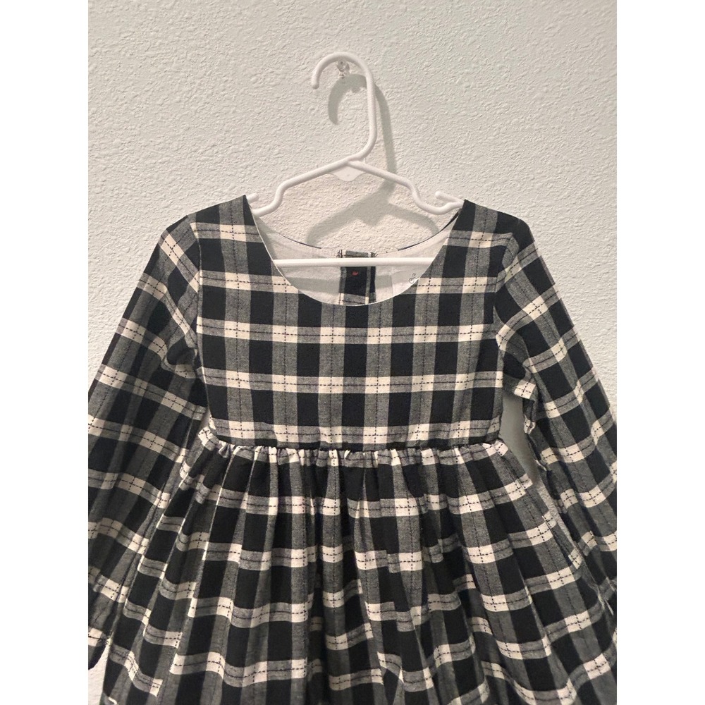 SweetHoney Girls Black White Plaid Dress Green Velvet Trim Lace 4T - Picture 2 of 8